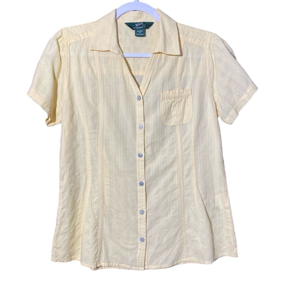 Woolrich Buttercup Yellow Button Front Short Sleeve Blouse Women's Size Medium